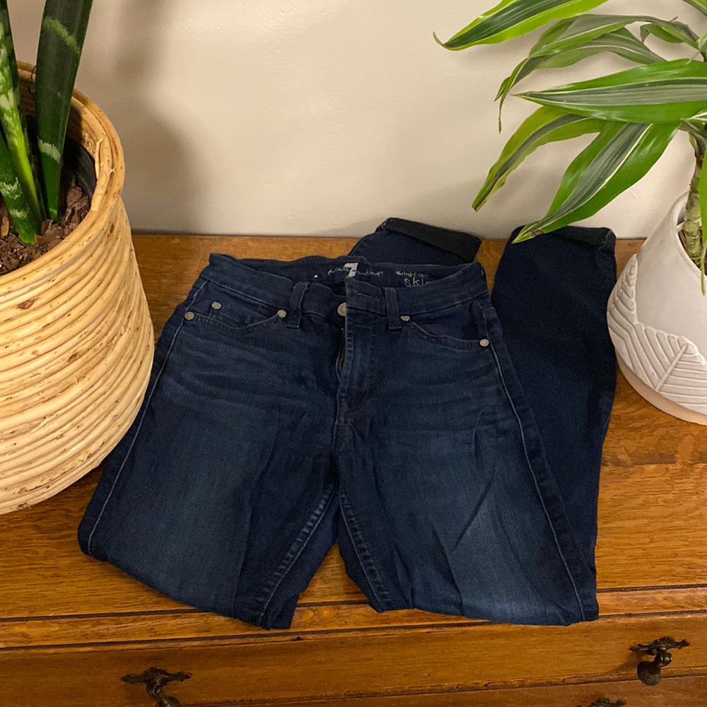 7 for all mankind dark was mid-rise skinny jeans